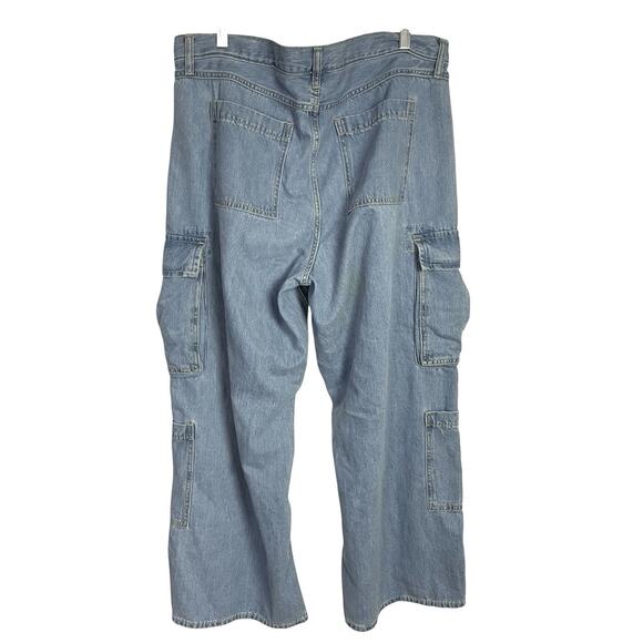 Old Navy Baggy Wide Leg Cargo Jeans Womens 16 Blue Mid Rise Skater Grunge - Picture 3 of 10